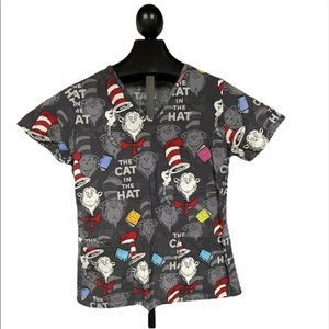 Dr. Seuss Womens The Cat In The Hat Gray Scrub Top